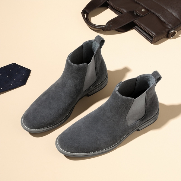 Men's Plain-Toe Suede Chelsea Boots - GREY - 1